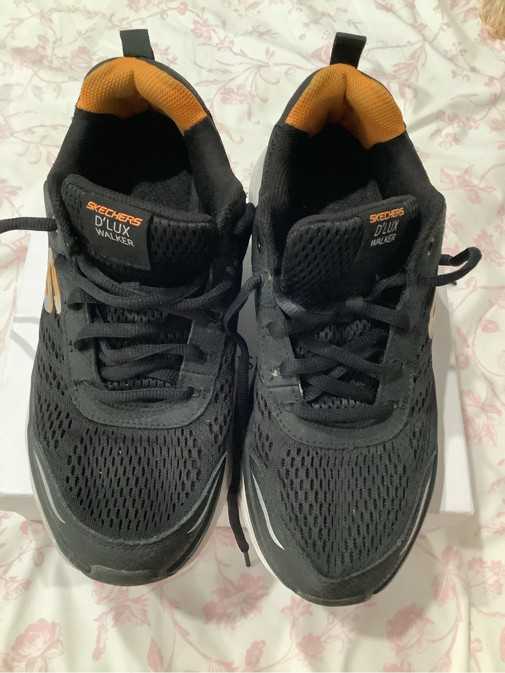 Skechers D'LUX Walker Men's Black with Orange Trim Athletic Shoes